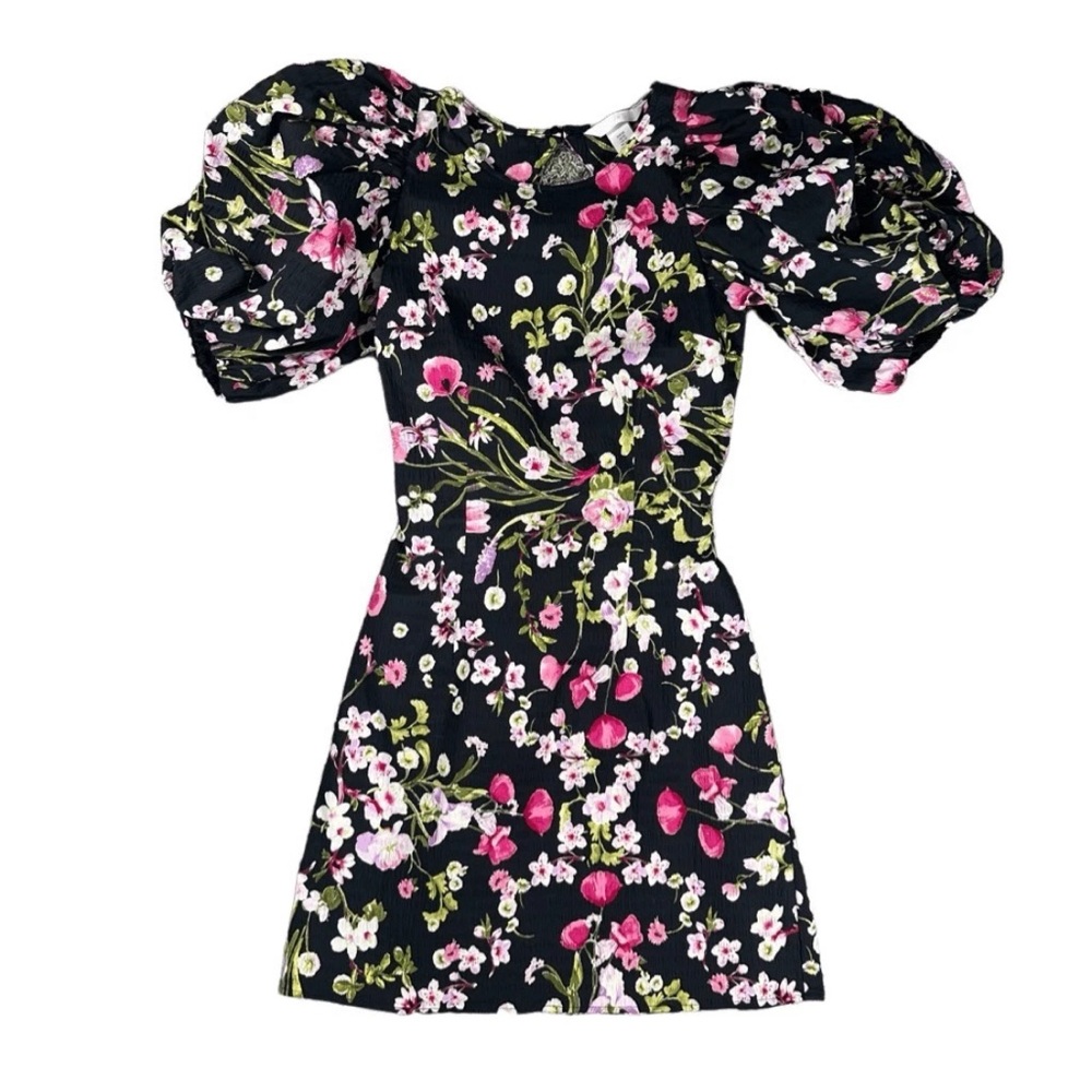 Mini Dress Puff Sleeves Black/floral XS Cottagecore